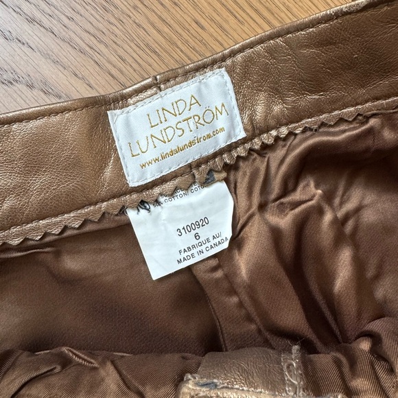 Linda Lundstrom Bronze Leather Pants High Waist Straight Leg Vintage Size 6 - Picture 3 of 7
